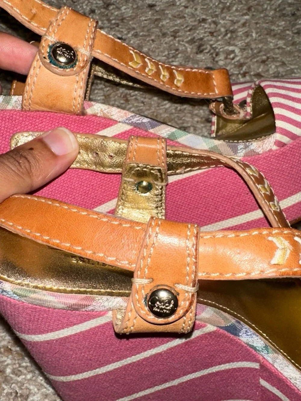 Coach white and pink striped wedge sandals